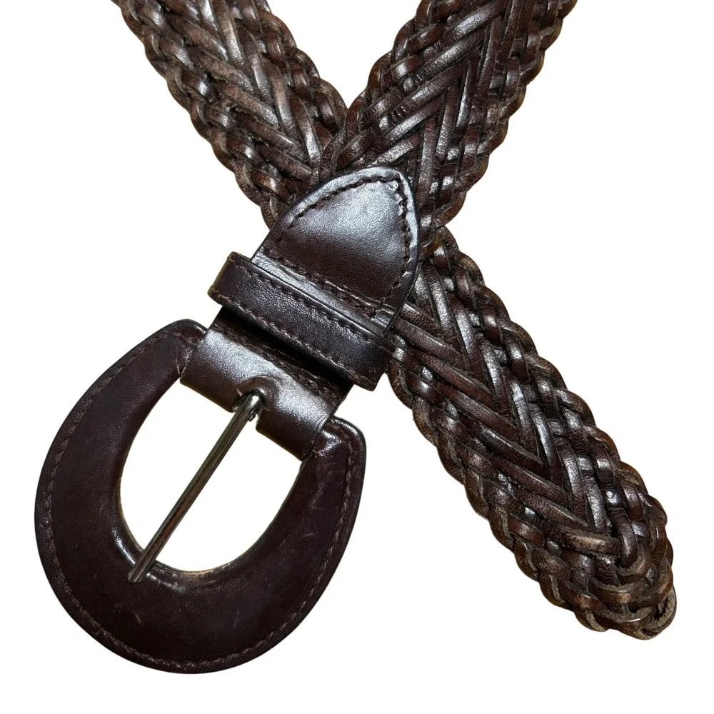 Worth Braided Leather Belt Dark Brown 1.5